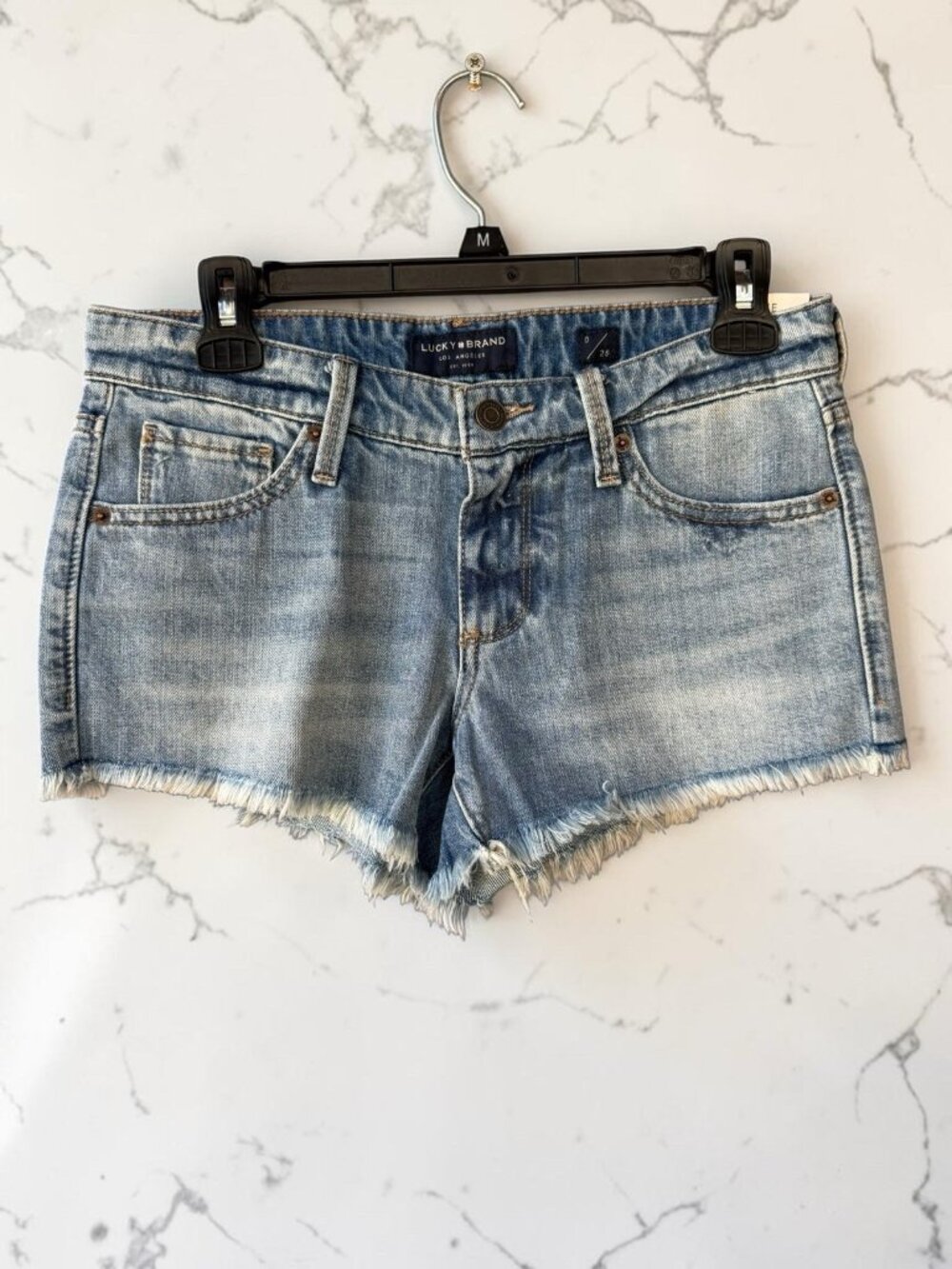Lucky Brand The Cut Off Shorts Women Size 25 Blue Denim Raw Hem NWT 100% Cotton